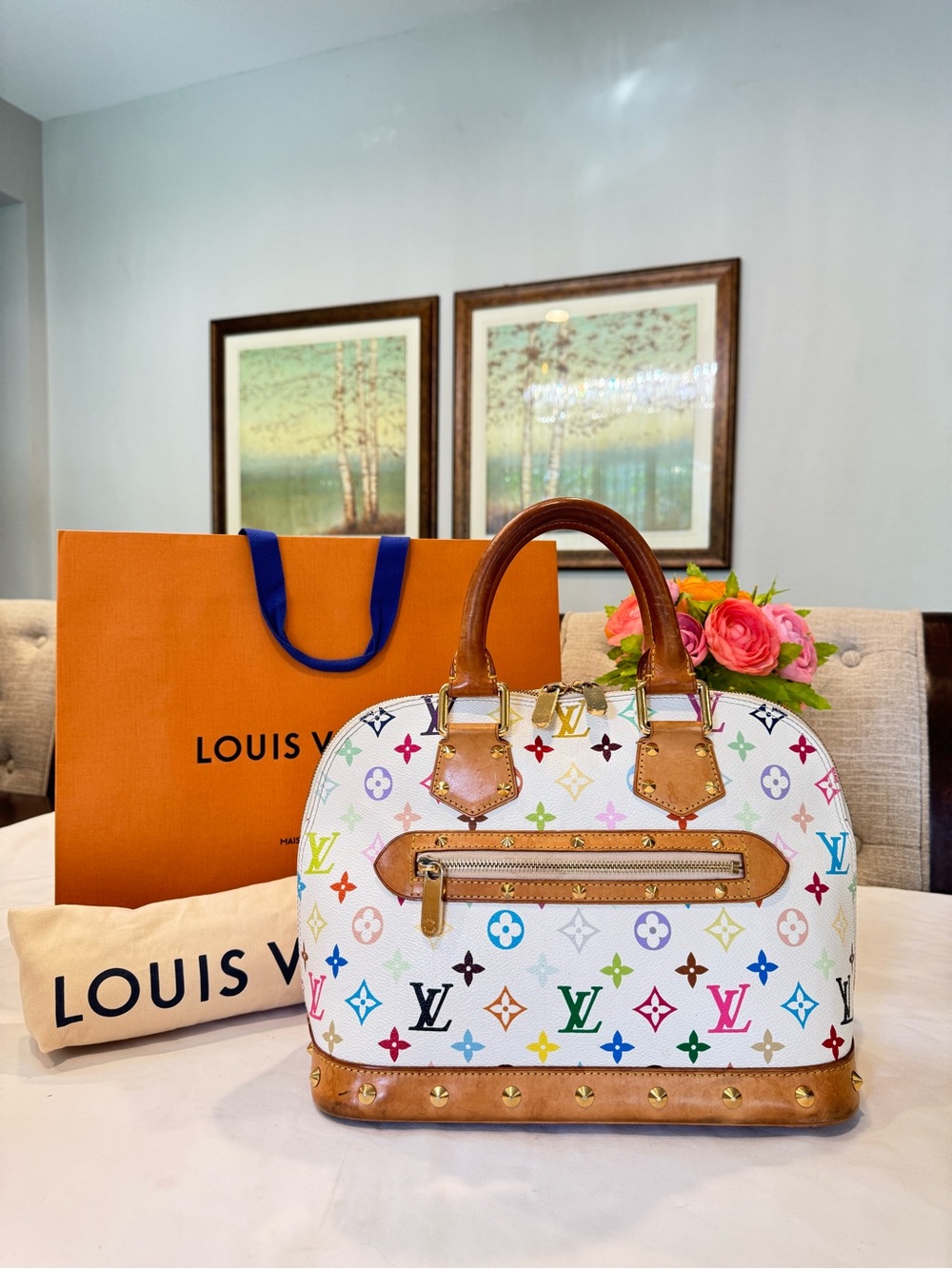 Authentic Louis Vuitton White Multicolor Monogram Alma Bag - Picture 2 of 13